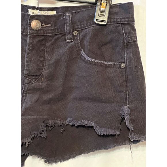 Free People Womens Black Distressed Denim Cutoff Shorts W 25 Button Fly Frayed H - Picture 4 of 9